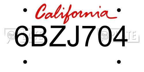 6BZJ704 California License Plate