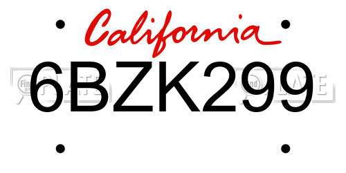 6BZK299 California License Plate