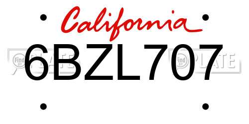 6BZL707 California License Plate