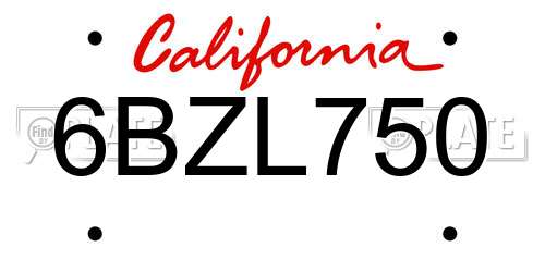 6BZL750 California License Plate