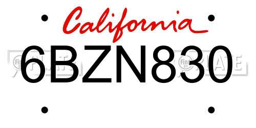 6BZN830 California License Plate