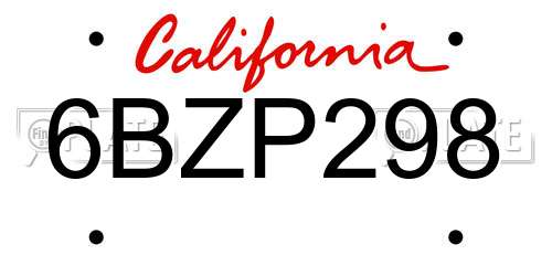 6BZP298 California License Plate