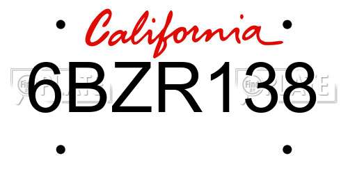 6BZR138 California License Plate