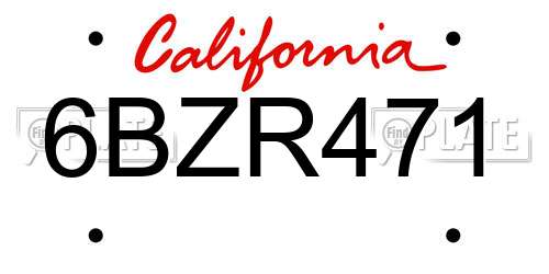 6BZR471 California License Plate