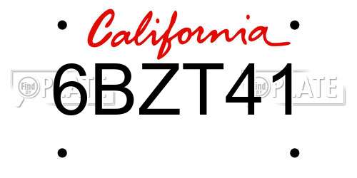 6BZT41 California License Plate