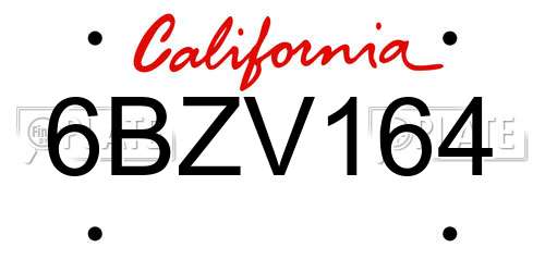 6BZV164 California License Plate