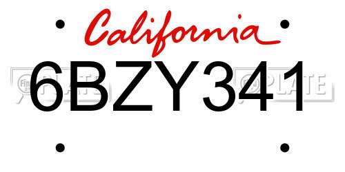 6BZY341 California License Plate