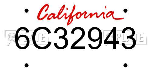 6C32943 California License Plate