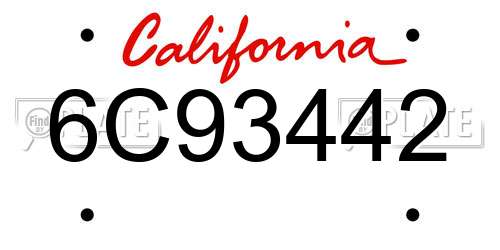 6C93442 California License Plate