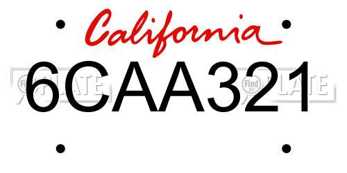 6CAA321 California License Plate