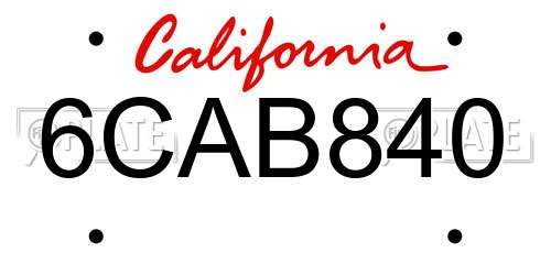 6CAB840 California License Plate