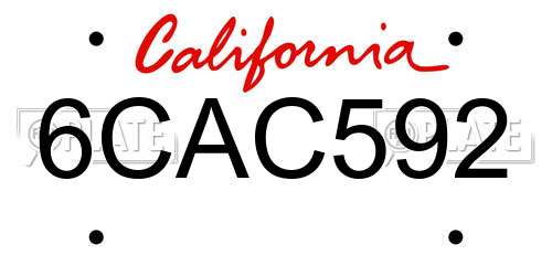 6CAC592 California License Plate