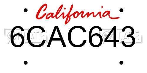 6CAC643 California License Plate