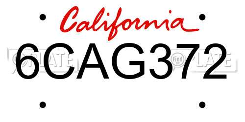 6CAG372 California License Plate