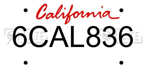 6CAL836 California License Plate