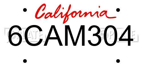 6CAM304 California License Plate