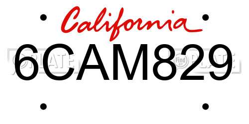 6CAM829 California License Plate