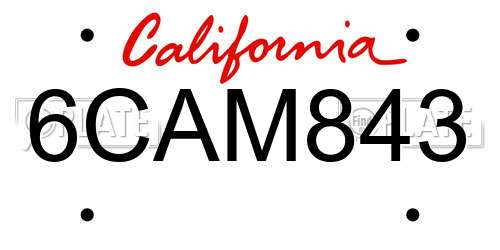 6CAM843 California License Plate