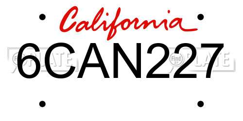 6CAN227 California License Plate