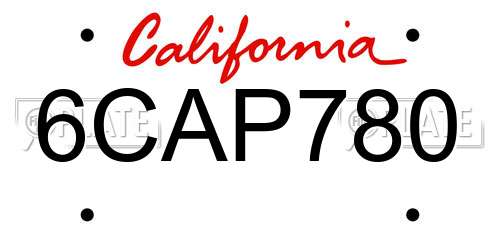 6CAP780 California License Plate