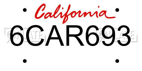 6CAR693 California License Plate