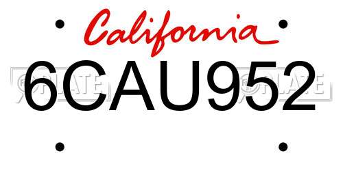 6CAU952 California License Plate