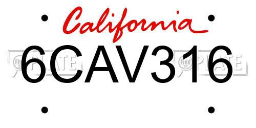 6CAV316 California License Plate