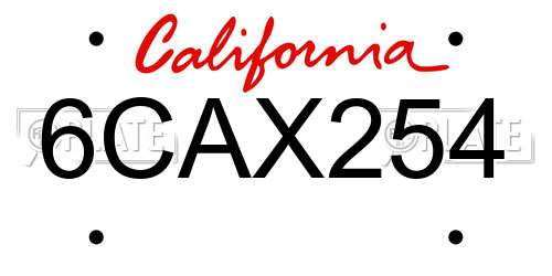 6CAX254 California License Plate