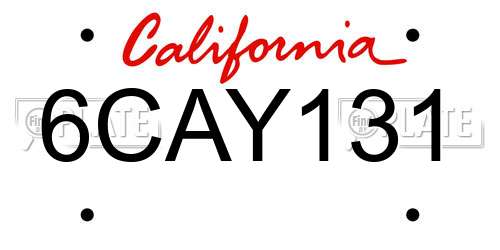 6CAY131 California License Plate