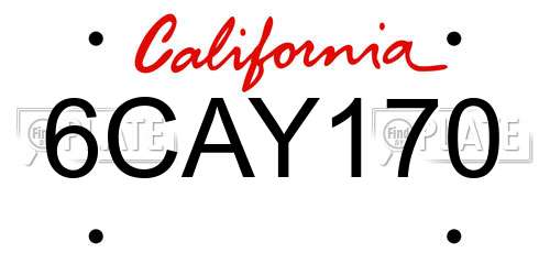 6CAY170 California License Plate