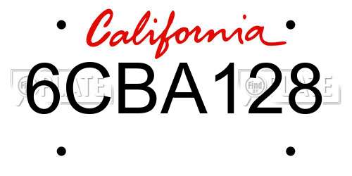 6CBA128 California License Plate