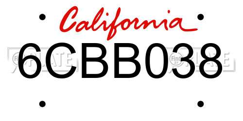 6CBB038 California License Plate