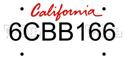 6CBB166 California License Plate