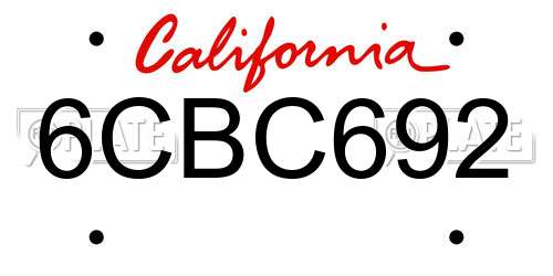 6CBC692 California License Plate