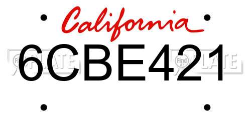 6CBE421 California License Plate