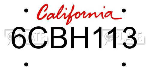 6CBH113 California License Plate
