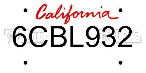 6CBL932 California License Plate
