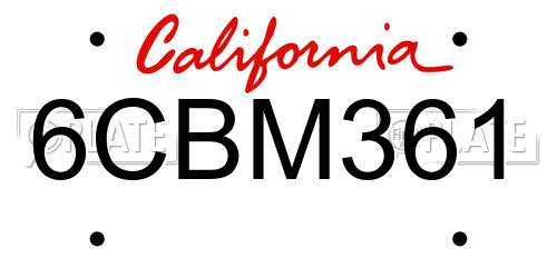 6CBM361 California License Plate