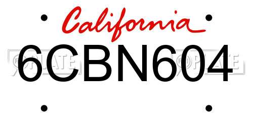 6CBN604 California License Plate