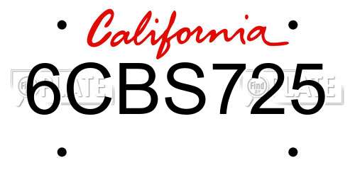 6CBS725 California License Plate