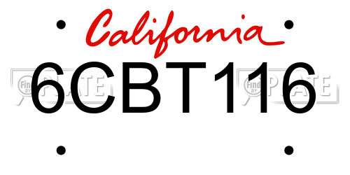 6CBT116 California License Plate