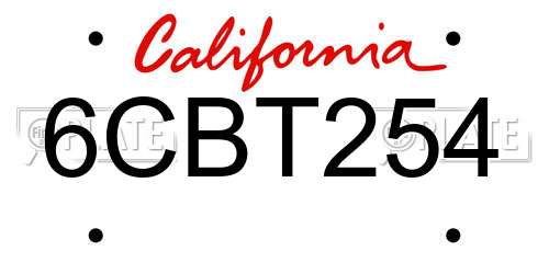6CBT254 California License Plate
