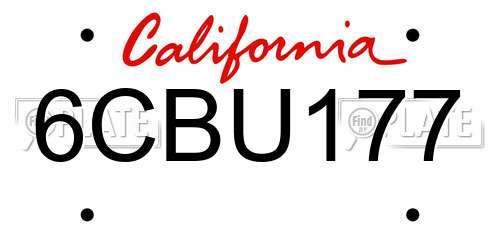 6CBU177 California License Plate
