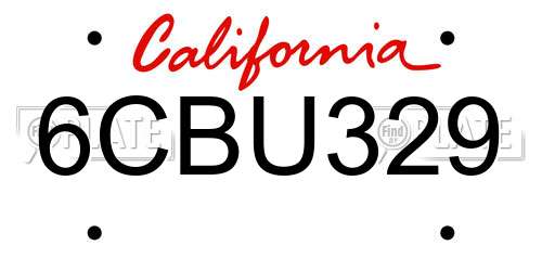6CBU329 California License Plate