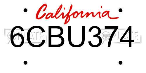 6CBU374 California License Plate
