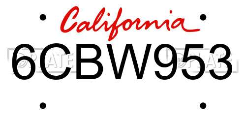 6CBW953 California License Plate