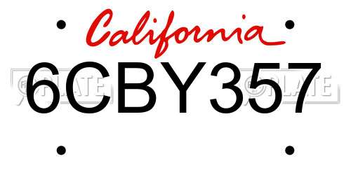 6CBY357 California License Plate