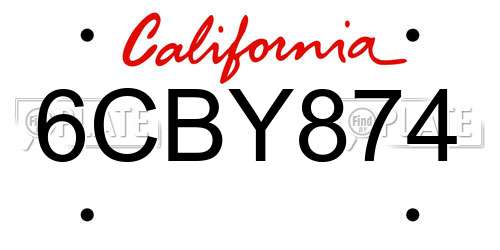 6CBY874 California License Plate