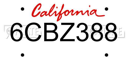 6CBZ388 California License Plate