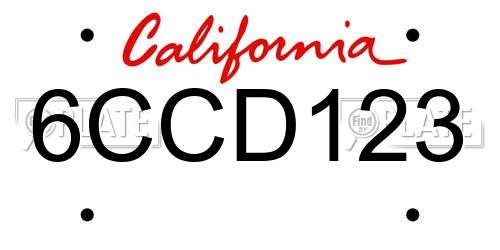 6CCD123 California License Plate